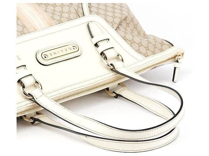Céline Borsa Tote in pelle Macadam Beige White - vista 12