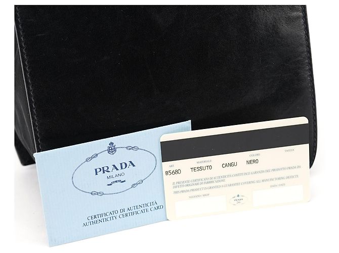Prada Borsa Tote in nylon e pelle di vitello nera con catena - vista 12