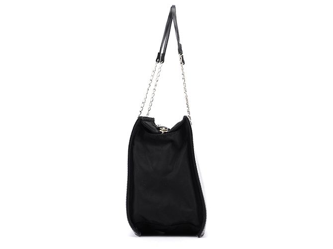 Prada Borsa Tote in nylon e pelle di vitello nera con catena - vista 2