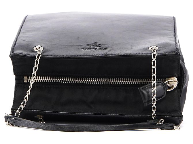 Prada Borsa Tote in nylon e pelle di vitello nera con catena - vista 4