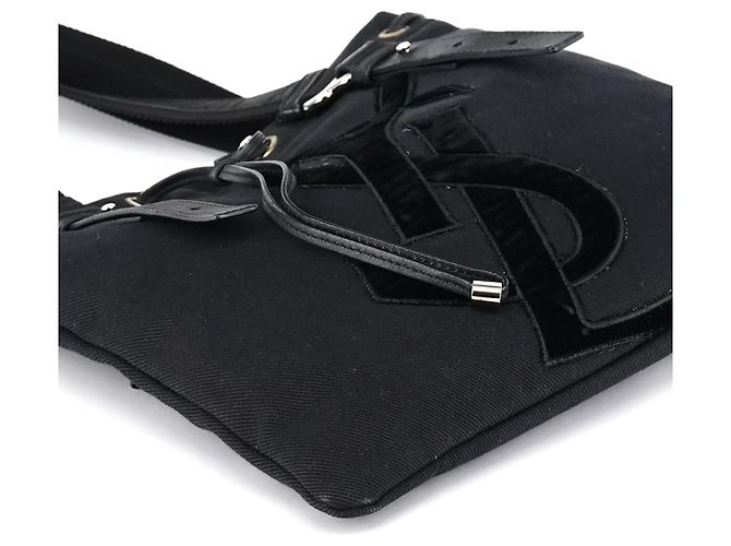 Yves Saint Laurent Borsa Tote YSL 123435 in tela e velluto nero - vista 11