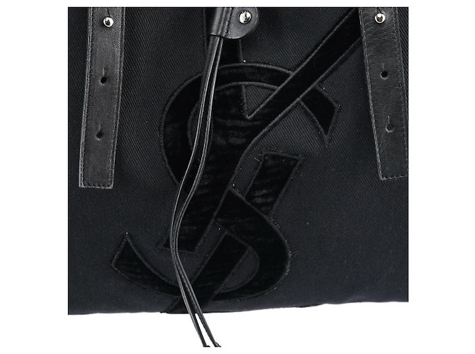 Yves Saint Laurent Borsa Tote YSL 123435 in tela e velluto nero - vista 9