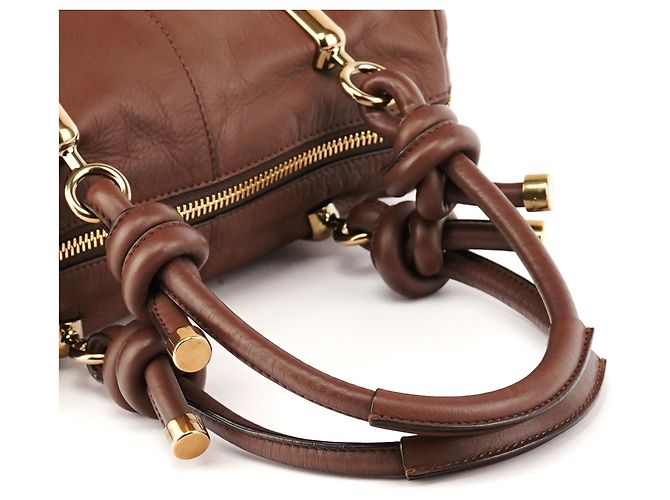 Chloé Borsa Tote in pelle marrone con manico a nodo - vista 10
