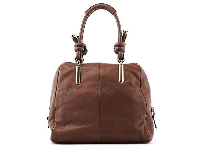 Chloé Borsa Tote in pelle marrone con manico a nodo - vista 3