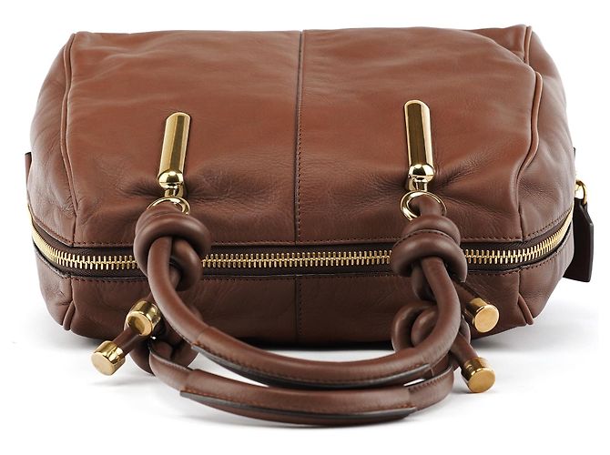Chloé Borsa Tote in pelle marrone con manico a nodo - vista 4