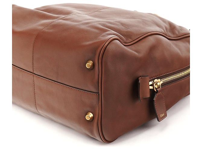 Chloé Borsa Tote in pelle marrone con manico a nodo - vista 9