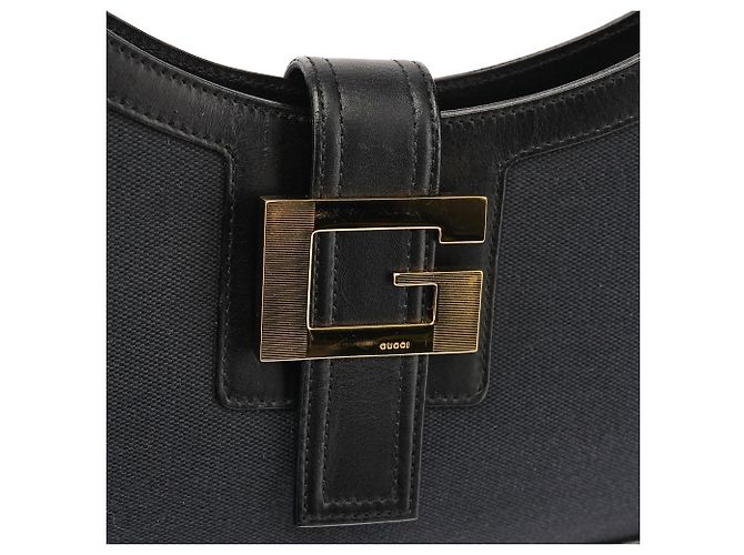 Gucci Fall 2000 Schwarze Canvas Leder Square G Schultertasche - Ansicht 5