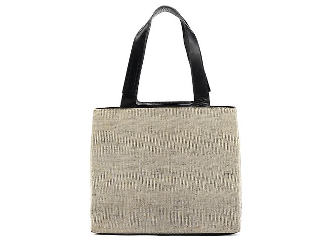 Prada Borsa Tote in pelle Canapa Beige Black Primavera 1999 - vista 3