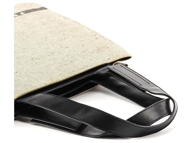 Prada Borsa Tote in pelle Canapa Beige Black Primavera 1999 - vista 9