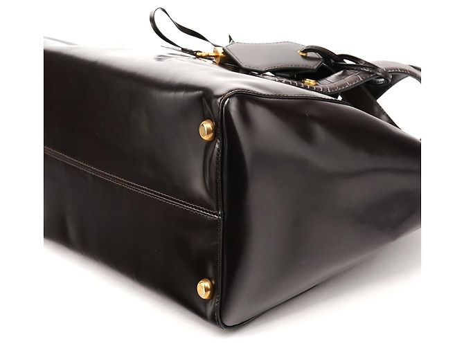 Marc Jacobs Borsa Tote in pelle verniciata marrone scuro con manico croc - vista 10