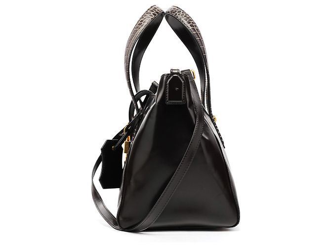 Marc Jacobs Borsa Tote in pelle verniciata marrone scuro con manico croc - vista 2