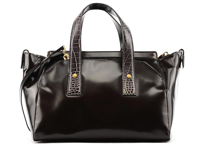 Marc Jacobs Borsa Tote in pelle verniciata marrone scuro con manico croc - vista 3