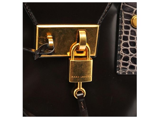Marc Jacobs Borsa Tote in pelle verniciata marrone scuro con manico croc - vista 6