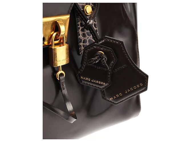Marc Jacobs Borsa Tote in pelle verniciata marrone scuro con manico croc - vista 7