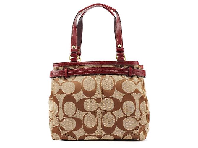 Coach 12466 Borsa Tote Hamptons in pitone beige e bordeaux - vista 3
