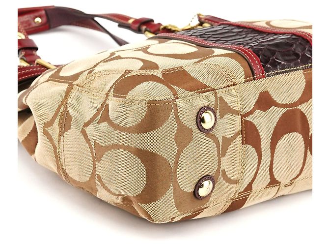 Coach 12466 Borsa Tote Hamptons in pitone beige e bordeaux - vista 7