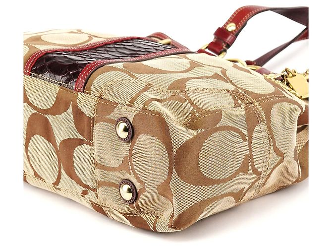 Coach 12466 Borsa Tote Hamptons in pitone beige e bordeaux - vista 8