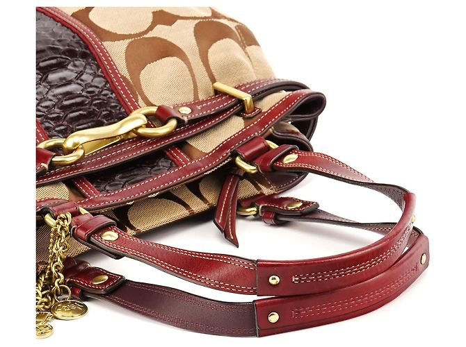 Coach 12466 Borsa Tote Hamptons in pitone beige e bordeaux - vista 9