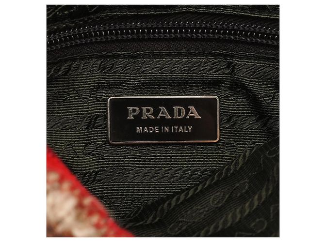 Prada Borsa Tote in tweed di lana inglese rossa e beige Autunno 2000 - vista 10