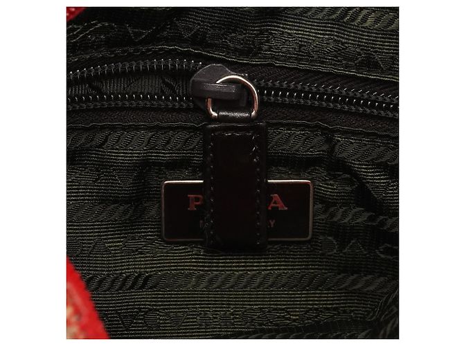 Prada Borsa Tote in tweed di lana inglese rossa e beige Autunno 2000 - vista 11