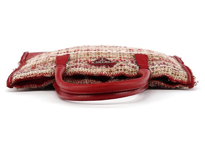 Prada Borsa Tote in tweed di lana inglese rossa e beige Autunno 2000 - vista 3