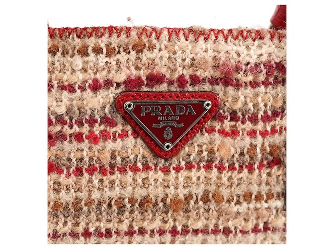 Prada Borsa Tote in tweed di lana inglese rossa e beige Autunno 2000 - vista 4