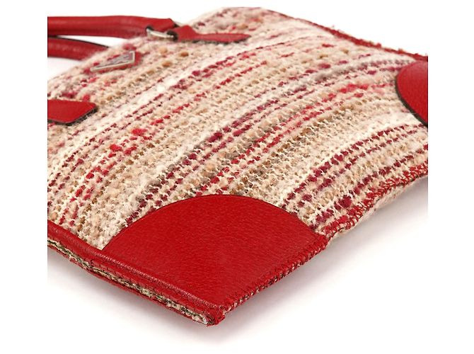 Prada Borsa Tote in tweed di lana inglese rossa e beige Autunno 2000 - vista 5