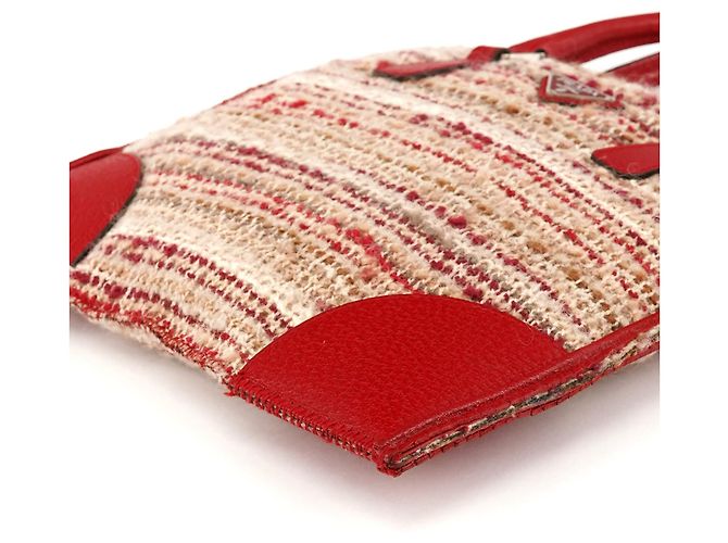 Prada Borsa Tote in tweed di lana inglese rossa e beige Autunno 2000 - vista 6