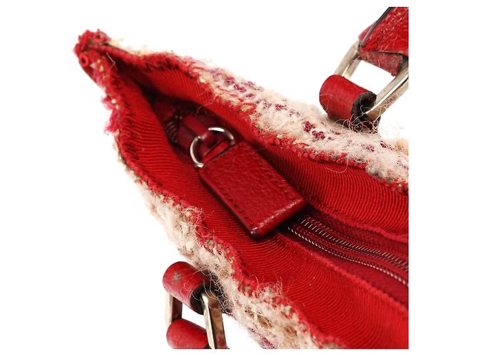 Prada Borsa Tote in tweed di lana inglese rossa e beige Autunno 2000 - vista 8