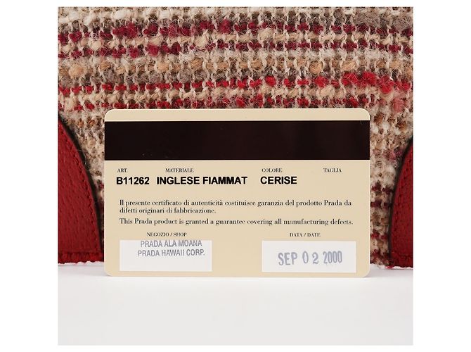Prada Borsa Tote in tweed di lana inglese rossa e beige Autunno 2000 - vista 9