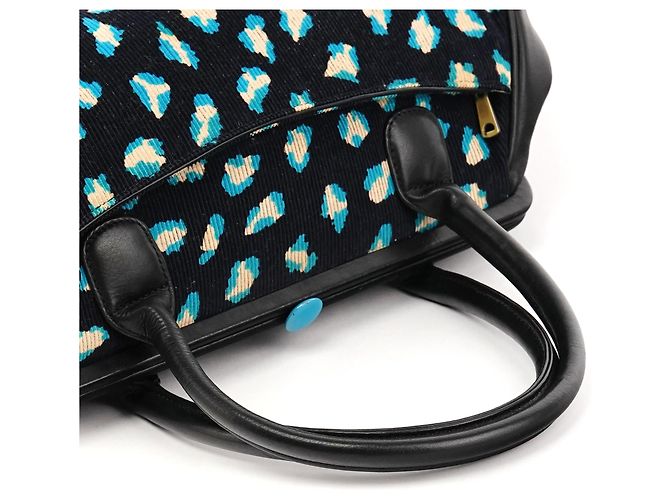 Marc Jacobs Borsa Bowling in velluto a coste leopardata blu navy e turchese - vista 11