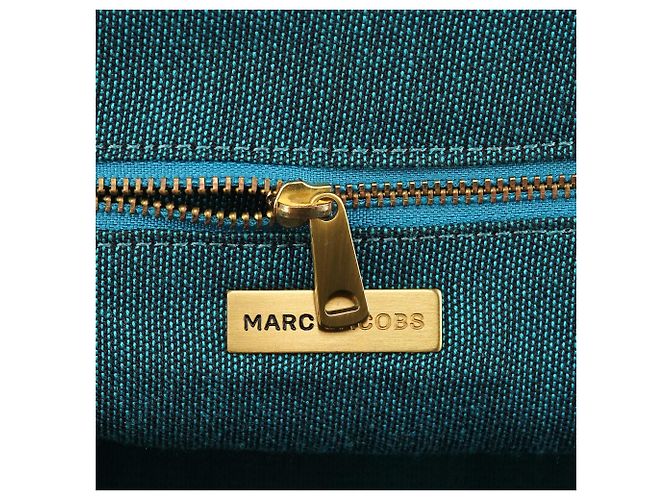 Marc Jacobs Borsa Bowling in velluto a coste leopardata blu navy e turchese - vista 13