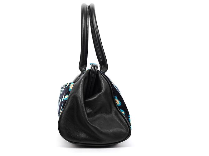 Marc Jacobs Borsa Bowling in velluto a coste leopardata blu navy e turchese - vista 2