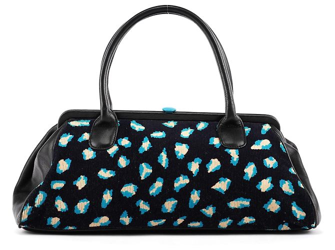 Marc Jacobs Borsa Bowling in velluto a coste leopardata blu navy e turchese - vista 3