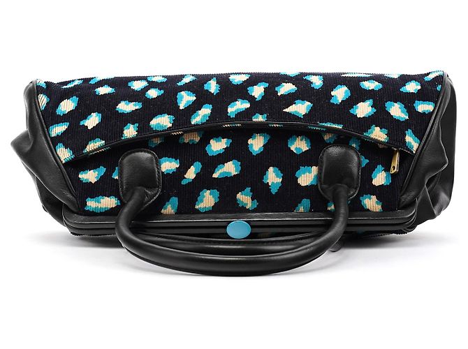 Marc Jacobs Borsa Bowling in velluto a coste leopardata blu navy e turchese - vista 4