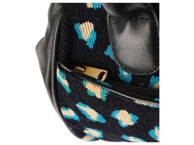 Marc Jacobs Borsa Bowling in velluto a coste leopardata blu navy e turchese - vista 7