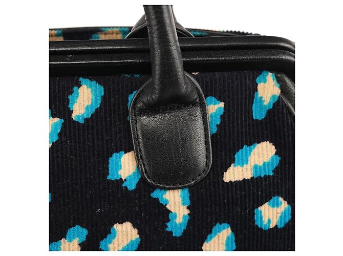 Marc Jacobs Borsa Bowling in velluto a coste leopardata blu navy e turchese - vista 8