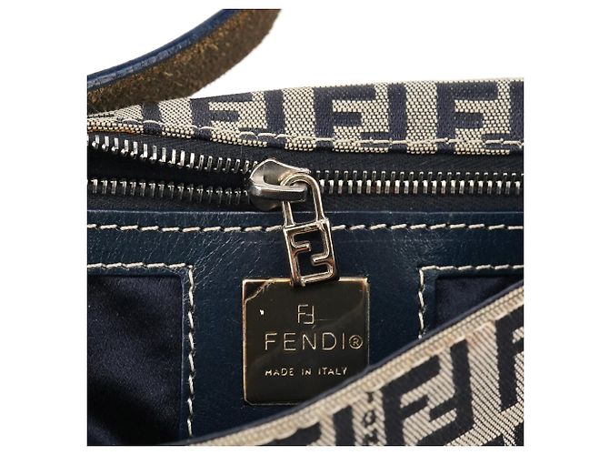 Fendi Borsa a spalla Baguette FF Zucchino Beige Navy - vista 13