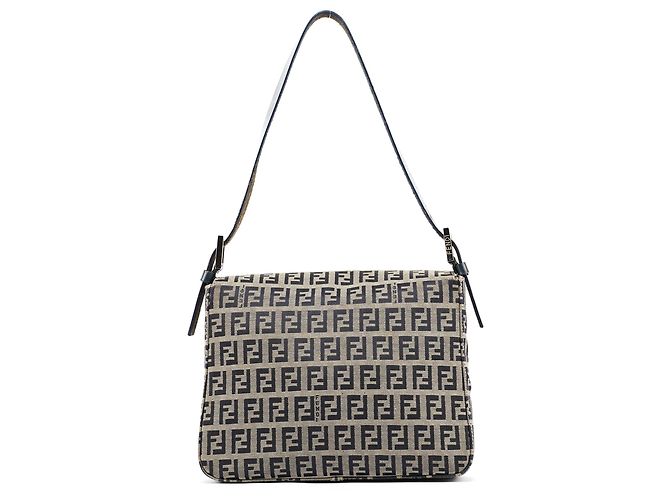 Fendi Borsa a spalla Baguette FF Zucchino Beige Navy - vista 3
