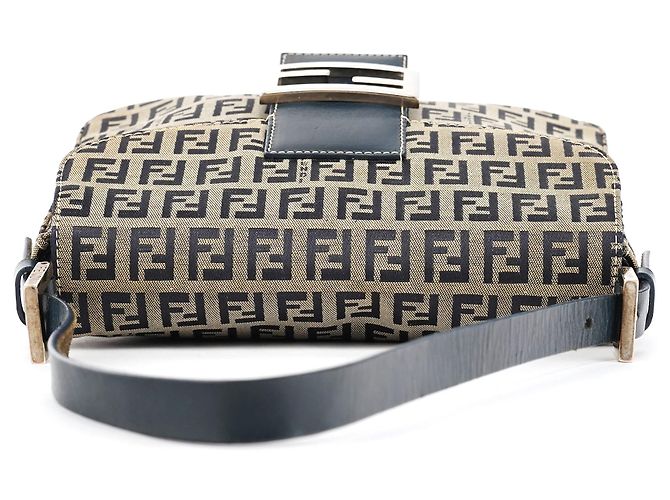 Fendi Borsa a spalla Baguette FF Zucchino Beige Navy - vista 4