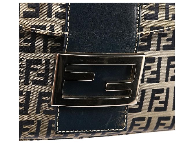 Fendi Borsa a spalla Baguette FF Zucchino Beige Navy - vista 6