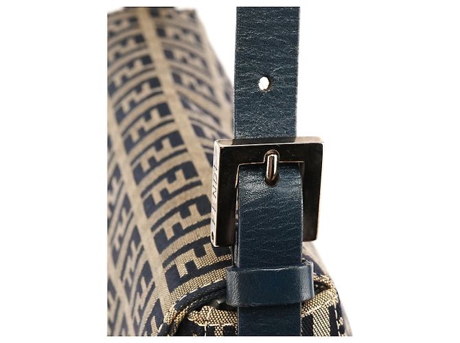 Fendi Borsa a spalla Baguette FF Zucchino Beige Navy - vista 7