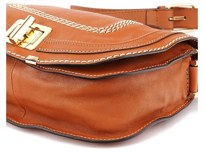 Chloé Borsa a tracolla Marcie in pelle marrone chiaro - vista 10