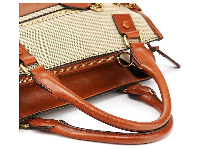 Chloé Borsa Tote in tela e pelle beige e marrone - vista 12