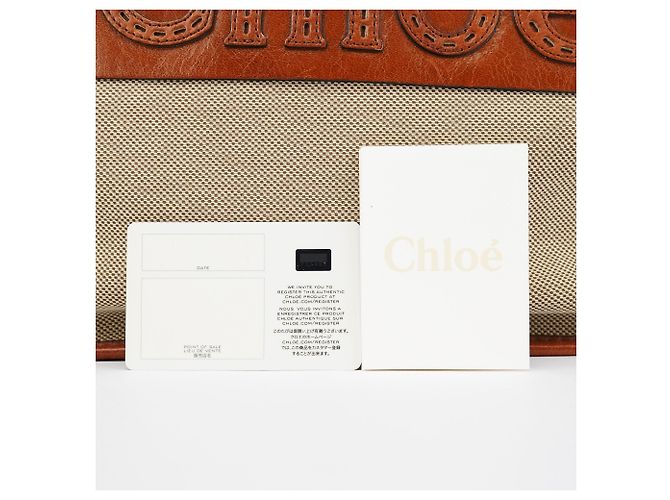 Chloé Borsa Tote in tela e pelle beige e marrone - vista 14