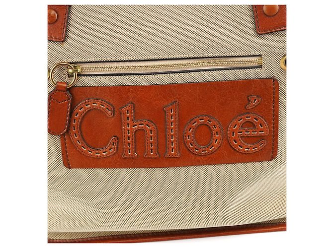 Chloé Borsa Tote in tela e pelle beige e marrone - vista 5