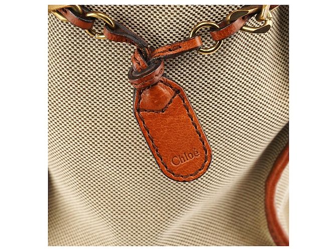 Chloé Borsa Tote in tela e pelle beige e marrone - vista 8