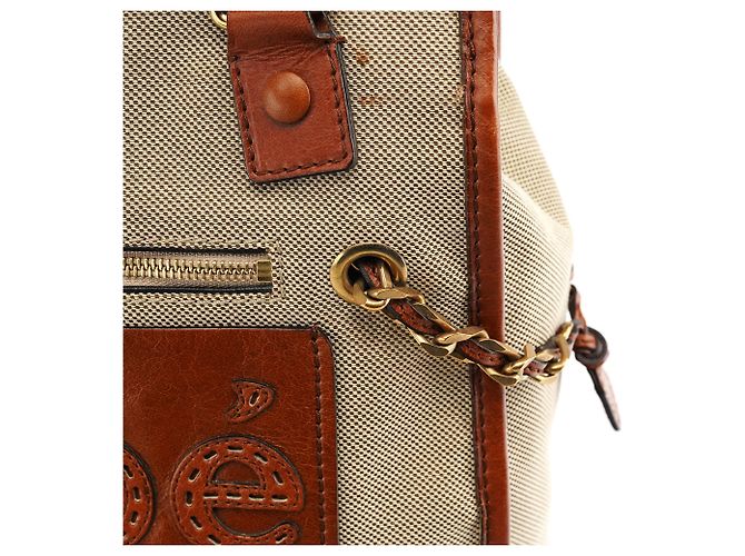 Chloé Borsa Tote in tela e pelle beige e marrone - vista 9