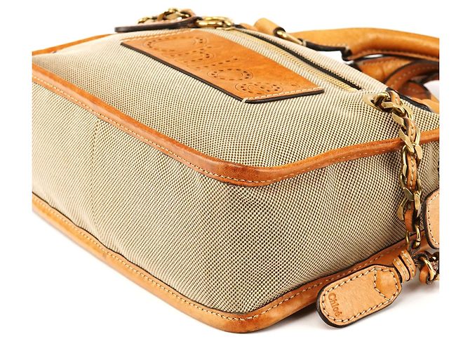 Chloé Borsa Tote Harley in tela beige tan - vista 8