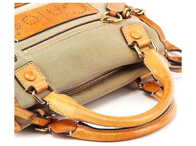 Chloé Borsa Tote Harley in tela beige tan - vista 9